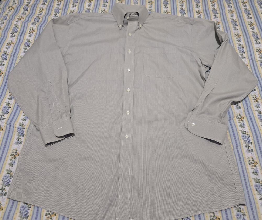 Jos A Bank Dress Shirt 16.5 33 Travelers Collection Olive Micro Houndstooth